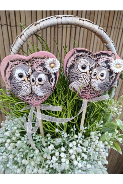 Srdíčko se sovičkami mix barev 1ks