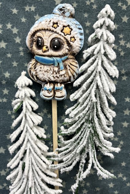 Zimní sovička v modré 1ks