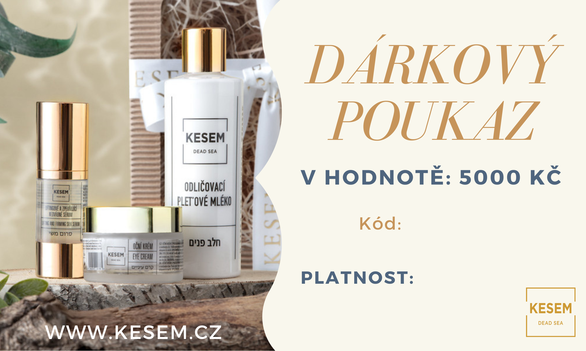 Dárkový poukaz 5000 Kč - www.kesem.cz Typ tištěný / digitální: Digitální