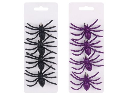 Pavouk na klipu s glitrem 7,5 x 1,5 x 5 cm, 4 ks
