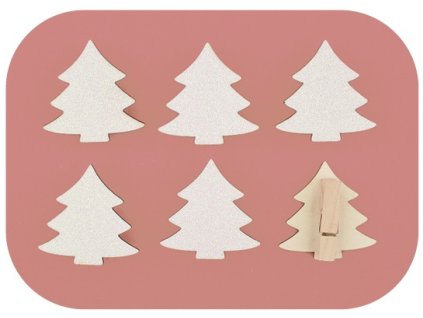 Dřevěné bílé stromy s glitry na kolíčku 4,5 cm, 6 ks