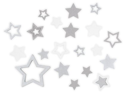 Hvězda dřevěná šedá a bílá 2,5 cm 12 ks + 3,5 cm 12 ks