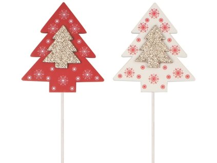 Dřevěné stromky na špejli s glitry 8 cm + špejle, 2 ks