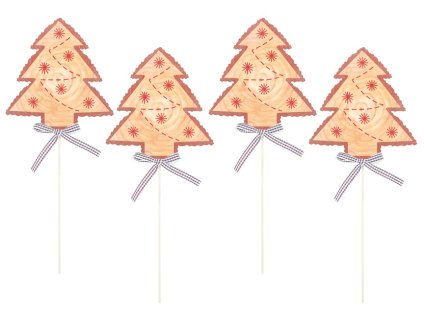 Stromek dřevěný 8 cm + špejle, 4 ks
