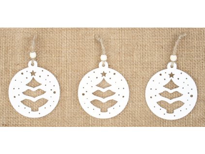 Stromek dřevěný bílý 6 cm 3ks, na zavěšení