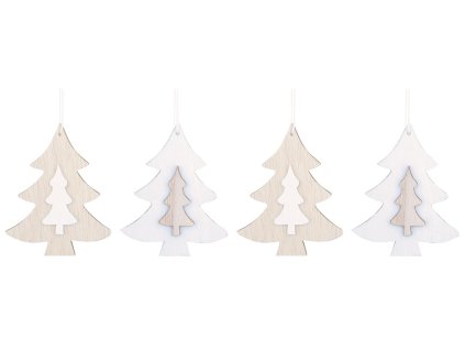 Stromek dřevěný na zavěšení 7 cm, 4 ks