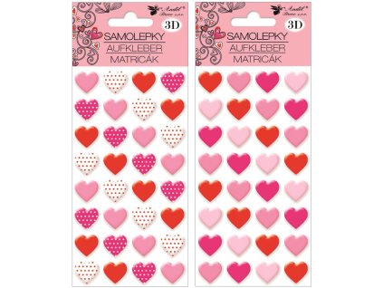 Samolepky Srdíčka 3D, 9,5x22 cm
