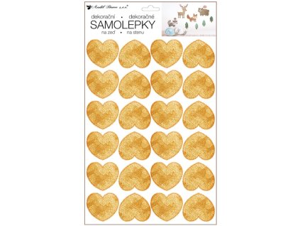 Samolepky na zeď  Srdíčka zlatá, 24x42 cm
