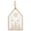 Domek s bílým potiskem dřevěný na zavěšení 7,5 x 12 x 1 cm