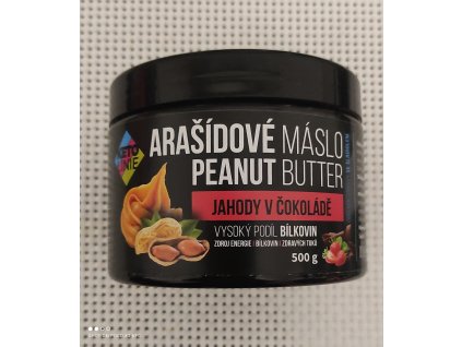 proteinové arašídové máslo s příchutí jahoda v čokoládě