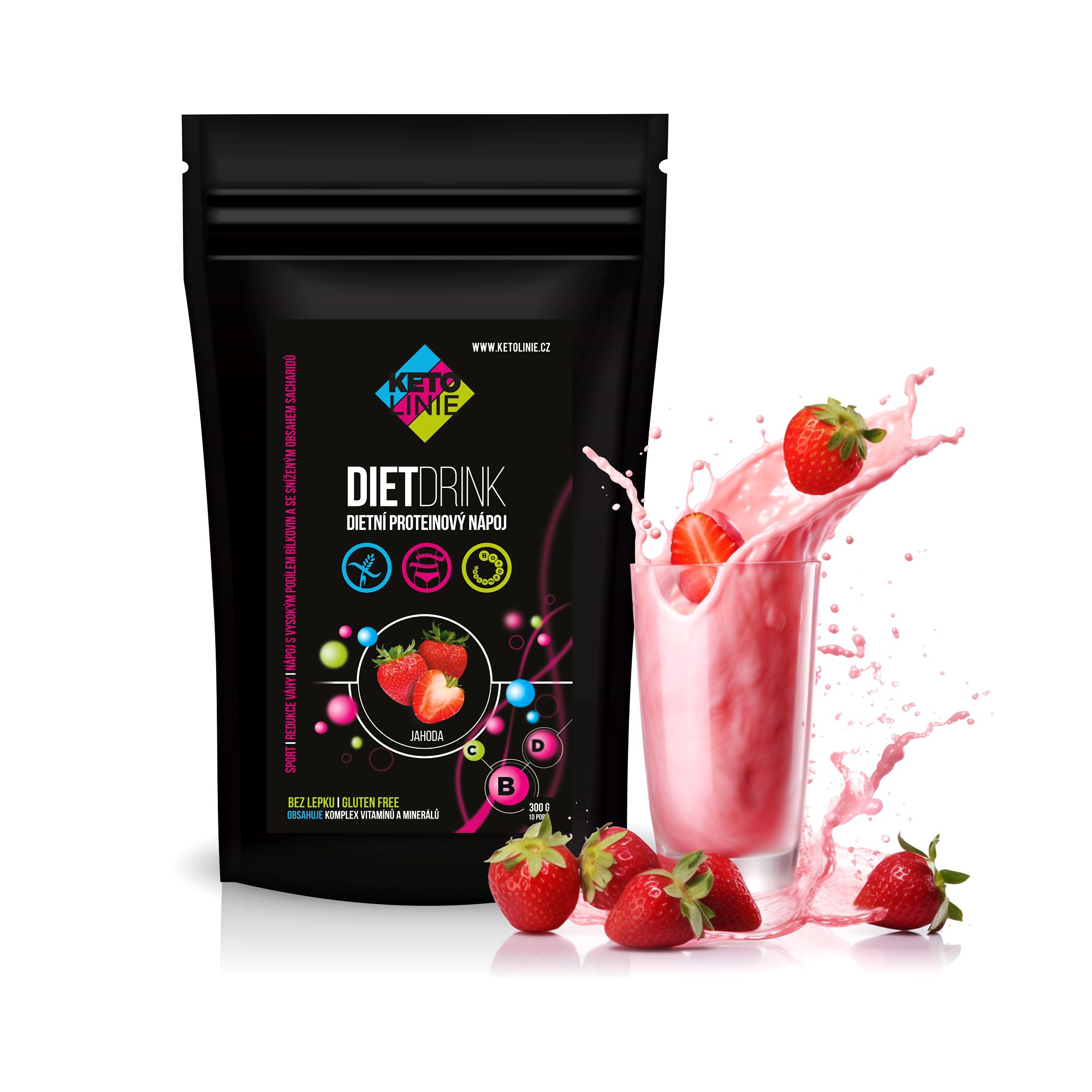 Ketolinie Proteinový nápoj s příchutí  jahody 1000 g  (33 porcí)
