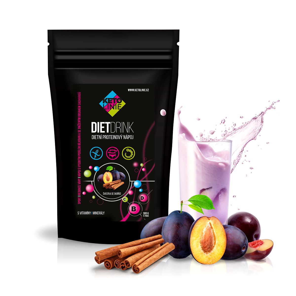 Ketolinie Proteinový nápoj s příchutí švestka se skořicí 1000 g  (33 porcí)