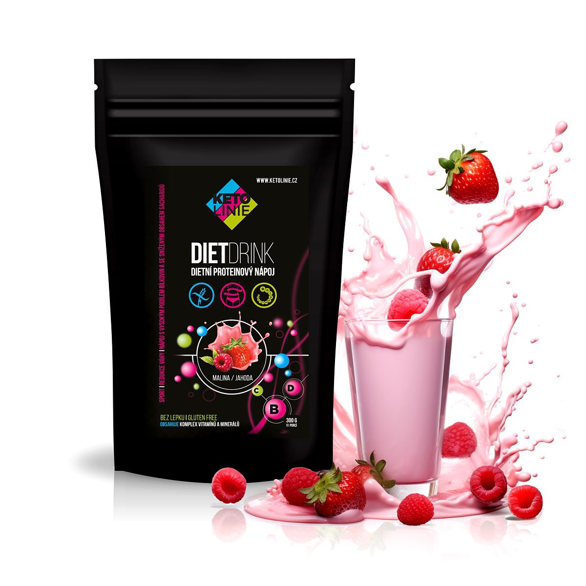 Proteinový nápoj s příchutí jahoda  malina 300 g / 10 porcí
