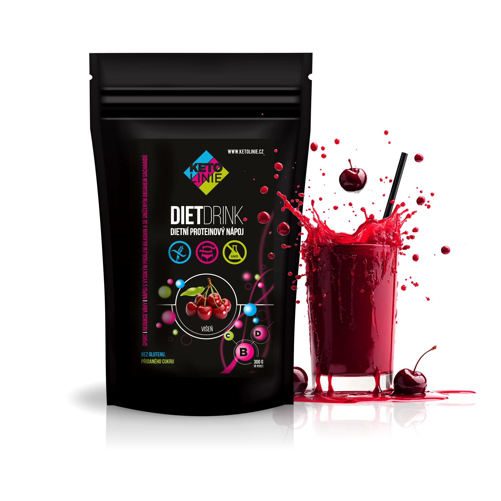 Ketolinie Proteinový nápoj s příchutí Višně 1000 g (33 porcí)