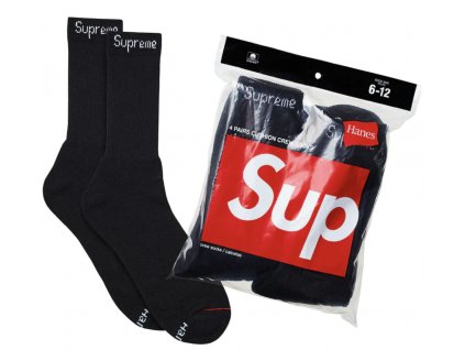 Supreme Hanes Crew Socks Black (4 Pack) (Velikost Univerzální velikost)