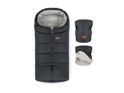 PETITE&MARS Set zimný fusak Jibot 3v1 + rukavice na kočík Jasie Charcoal Grey