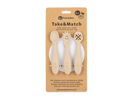 PETITE&MARS Set 3 ks silikónových tréningových lyžičiek Take&Match Desert Sand 6m+