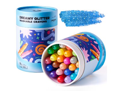 jemne voskovky umyvatelne glitter 24 ks jarmelo 1