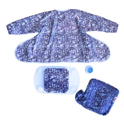 Sada na příkrmy Tidy Tot Fleur de Jardin – talíř EasyMat, bryndák Cover & Catch, hrneček DinkyCup a termotaška | Bleu