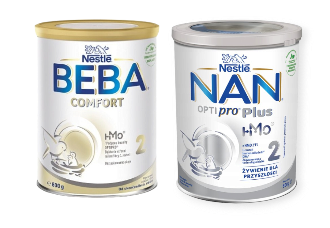 srovnání: BEBA Comfort HMO 2 a NAN Optipro 2 HMO