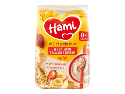 Hami Mléčná kaše se 7 obilninami s banánem a jahodami 210 g