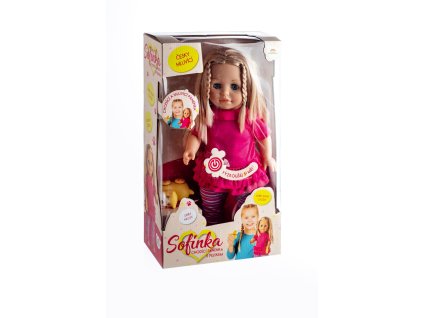 Panenka Sofinka s pejskem chodící a česky mluvící plast 42cm na bat. se zvukem v krabici 26x44x13cm