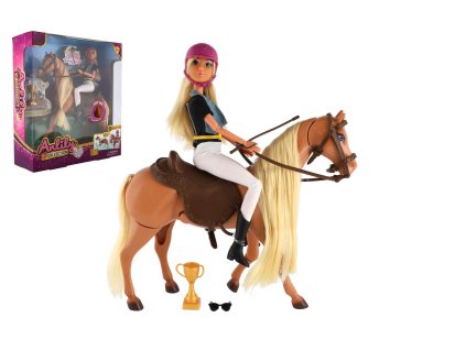 Kůň česací + panenka žokejka Anlily kloubová plast s doplňky v krabici