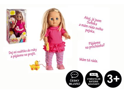 Foto 360° Video  Panenka Sofinka s pejskem chodící a česky mluvící plast 42cm na bat. se zvukem v krabici