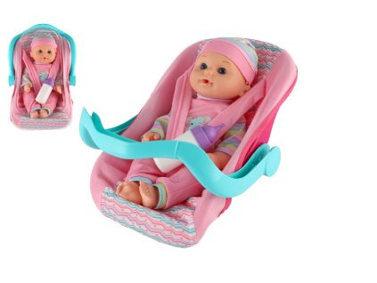 Foto 360°  Panenka miminko 30cm plast v nosítku/autosedačce s lahvičkou v blistru