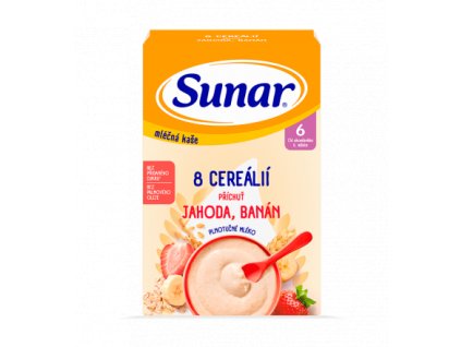 750x830 Sunar mléčná kaše 8 cereálií jahoda banán 210g 398x440