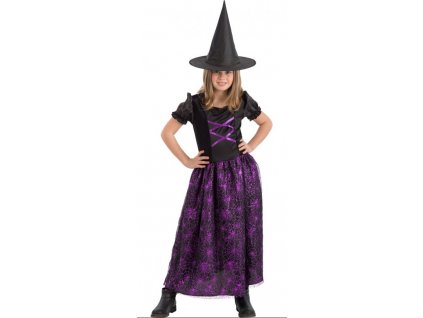 detsky kostym cerne carodejnice s fialovymi pavucinami 148 cm zc 68756