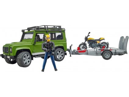 bruder 02598 land rover defender s privesem motorkou ducati a ridicem