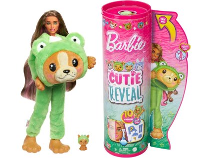 mattel barbie cutie reveal panenka a pejsek v kostymu zelene zabky hrk24