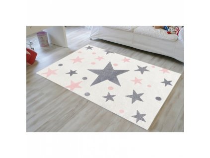 Livone Dětský koberec STARS 160 x 230cm krémová/šedá/růžová