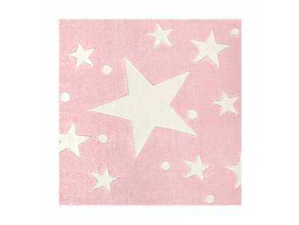 Livone Dětský koberec STARS 140 x 140cm růžová/bílá