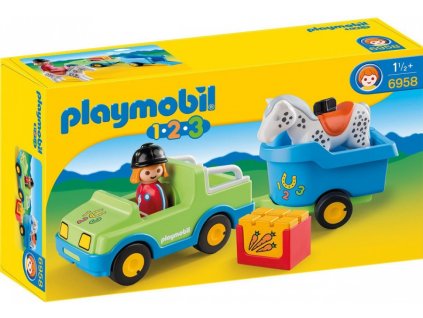 Playmobil 1.2.3 - 6958 Auto s přívěsem pro koně