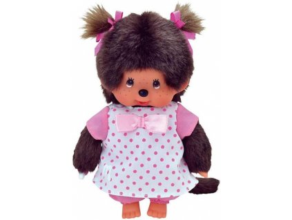 Sekiguchi  Mončičák Monchhichi oblečení šaty s puntíky a růžovými kalhotami 254453