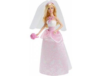 Mattel CFF37 Barbie Panenka nevěsta s kyticí v růžovo bílých šatech