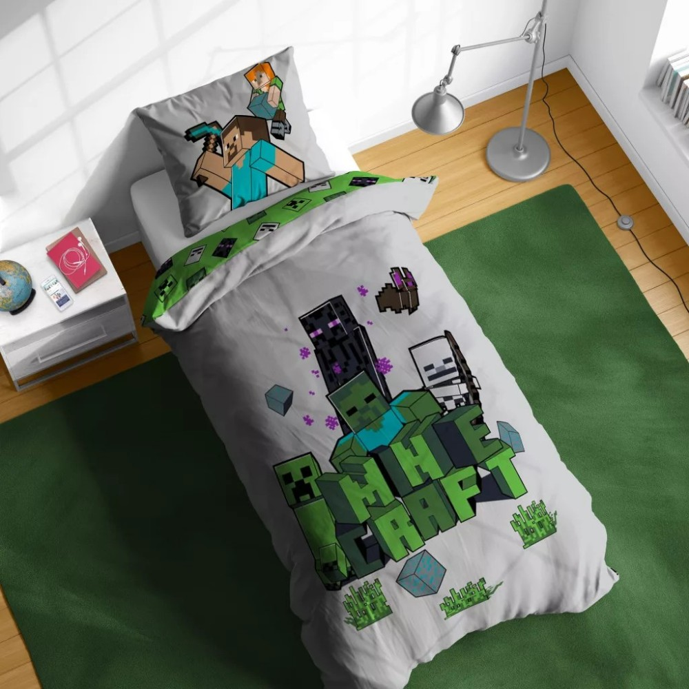 Bavlnené posteľné obliečky Minecraft Build And Explore obojstranné