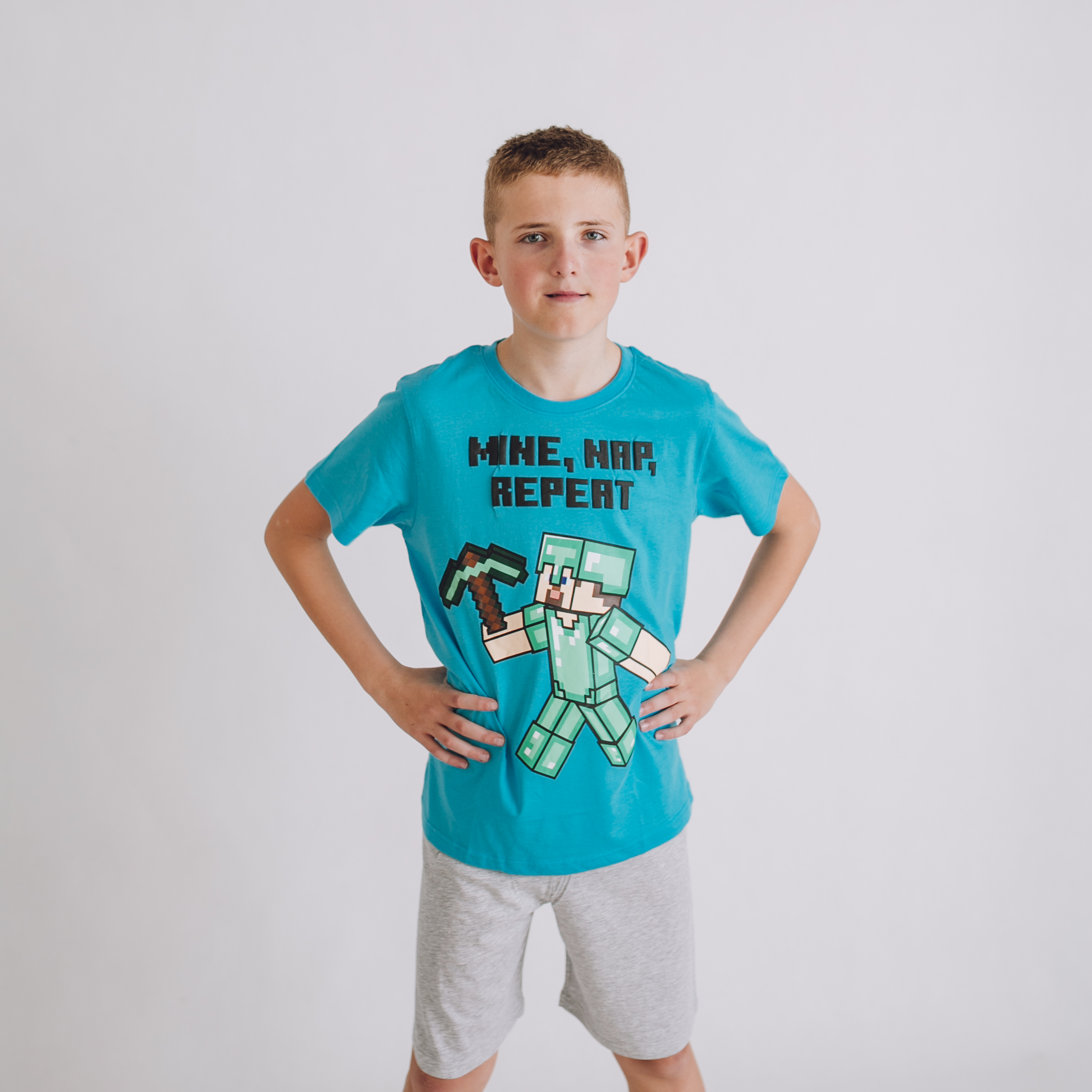 Detské letné pyžamo Minecraft Mine, Nap, Repeat Veľkosť: 152