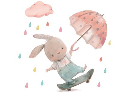 Nálepky na stenu do detskej izby - Zajačik na skateboarde