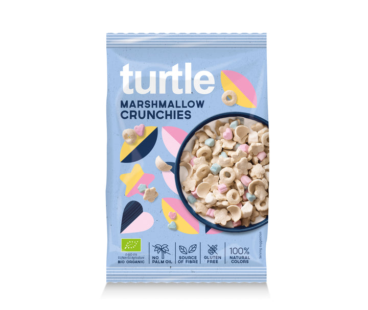 Turtle Marshmallow Crunchies Mini Bezlepkové Bio Cereálie Vanilka Marshmallows 40g