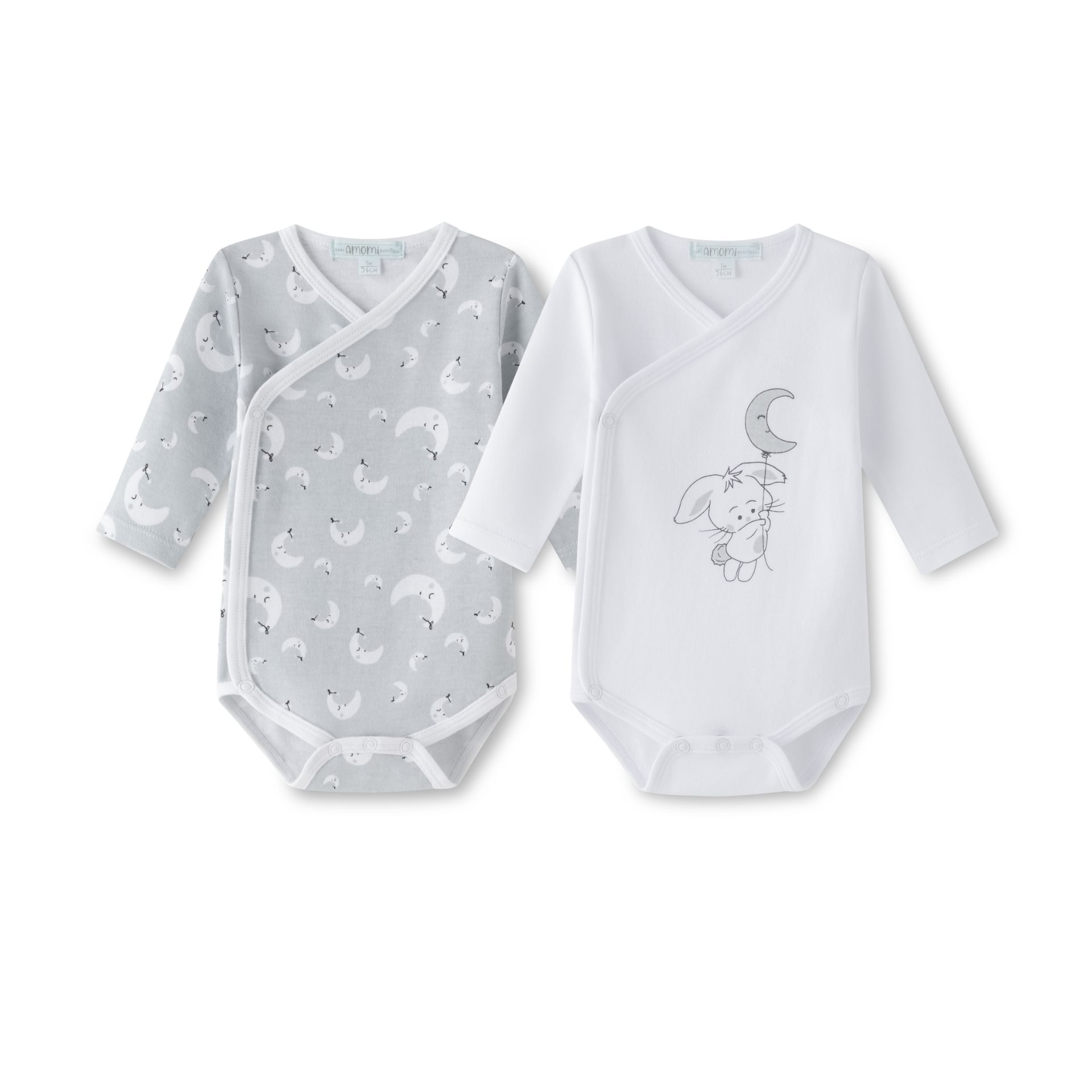 Body zavinovacie pre bábätká 0-3M – 2 ks, 100 % bavlna, sivé a biele Veľkosť: 50 cm (0 mesiacov)