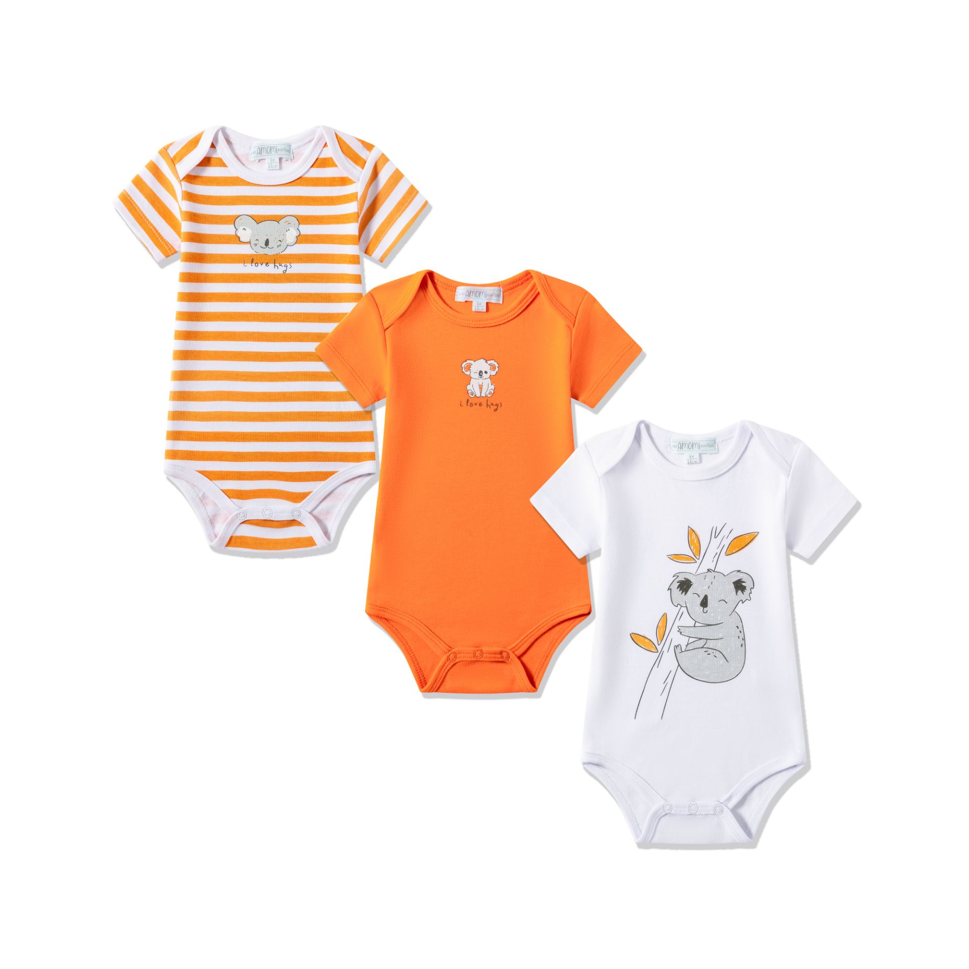 Bavlnené body pre bábätká (3-24M) – 3 ks, krátky rukáv, koala dizajn Veľkosť: 68 cm (6 mesiacov)