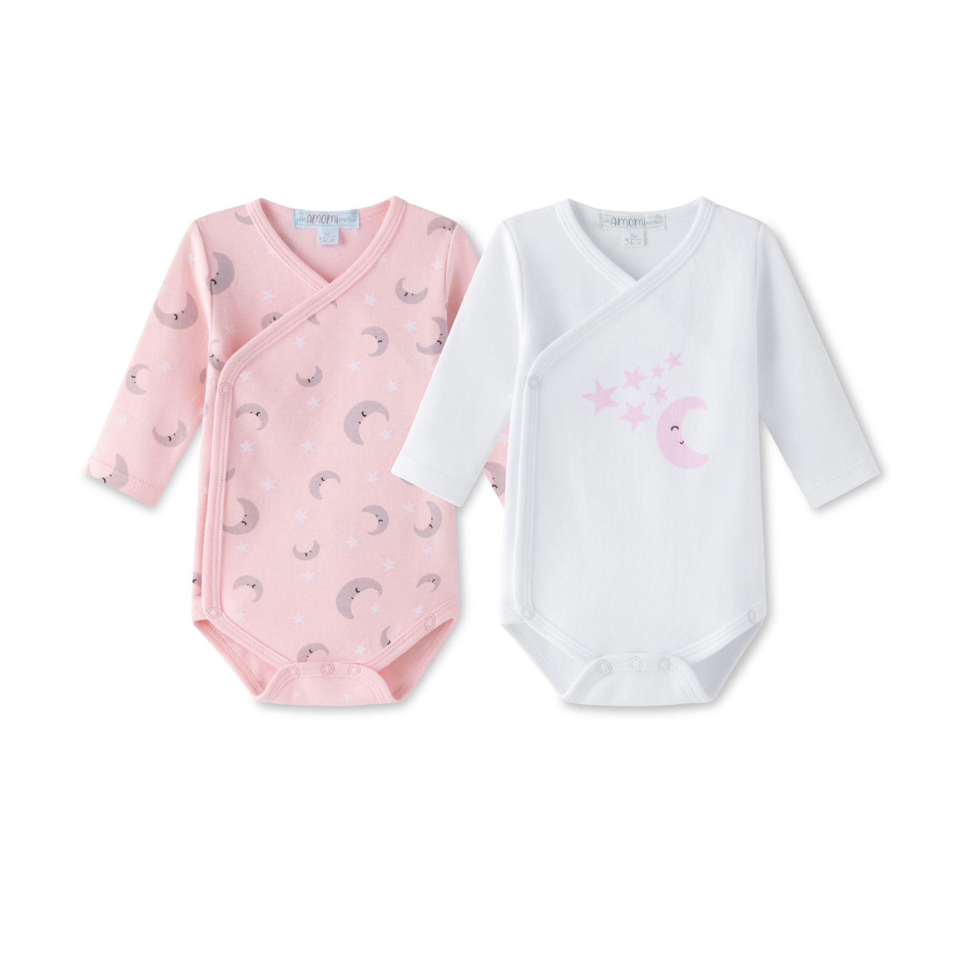 Dojčenské body 0-3 mesiace – set 2 ks | Bavlna | Ružová + Biela Veľkosť: 62 cm (3 mesiace)