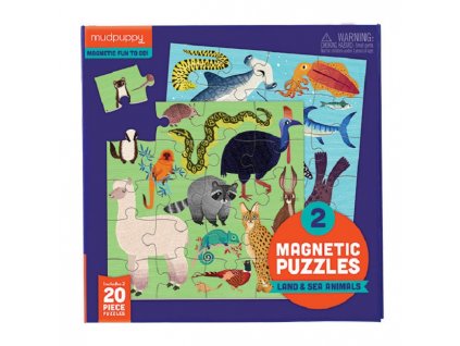 Magnetické puzzle - Zvířata ze souše a moře (2x20 ks)