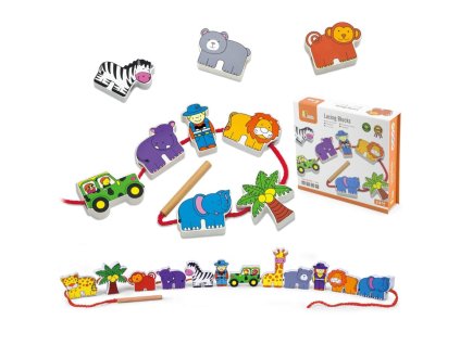 Lacing Blocks Set - provlékací hra safari