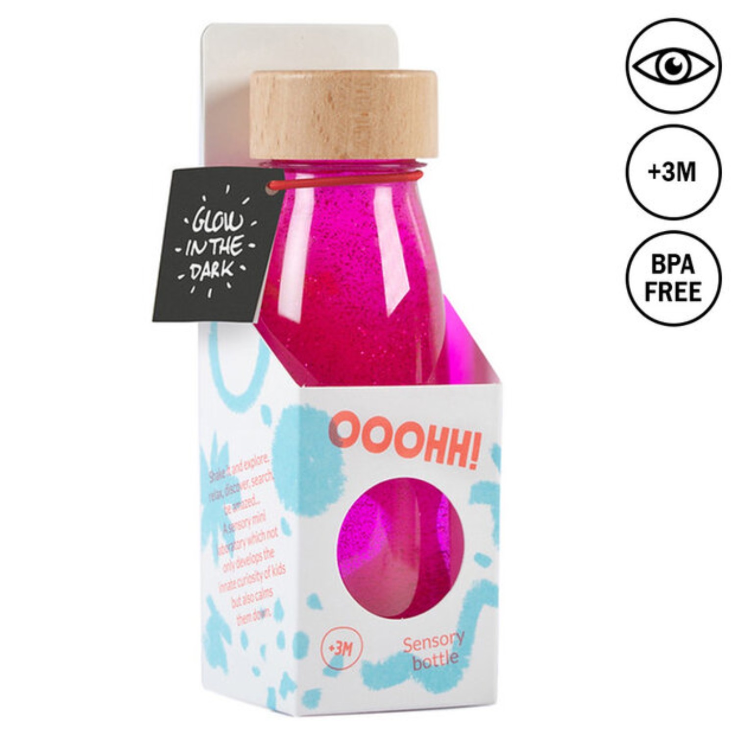 Levně Petit Boum Senzorická plovoucí lahev SVÍTÍCÍ RŮŽOVÁ (Flúo Pink) 250 ml