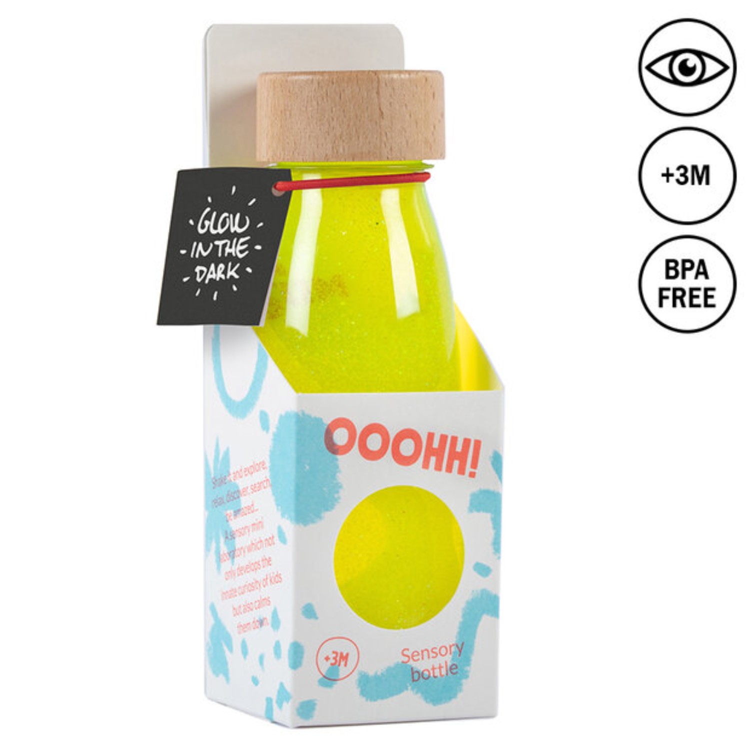 Levně Petit Boum Senzorická plovoucí lahev SVÍTÍCÍ ŽLUTÁ (Flúo Yellow) 250 ml