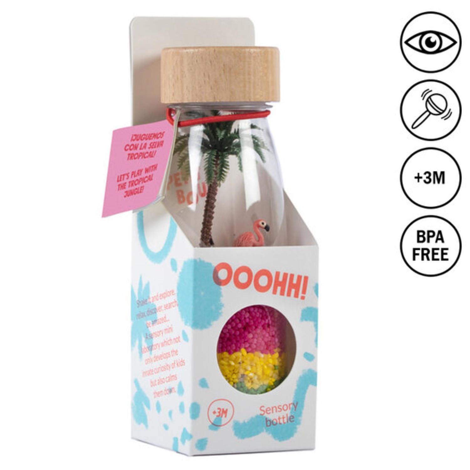 Levně Petit Boum Senzorická pozorovací lahev PLAMEŇÁK (Flamingo) 250 ml